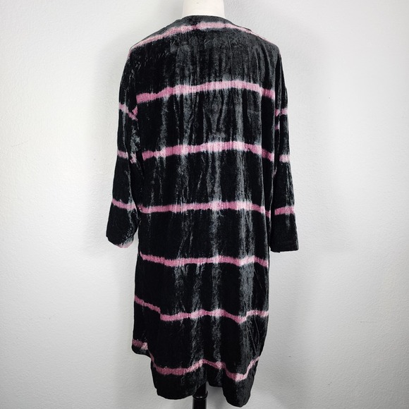 J. Jill Velvet Tie Dye Stripe Open Front Duster Cardigan Black Pink Lined - Picture 2 of 6